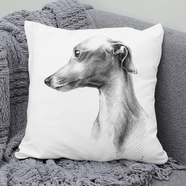 Italian Greyhound Whippet dog portrait drawing art Throw Pillow (Creator Uploaded)