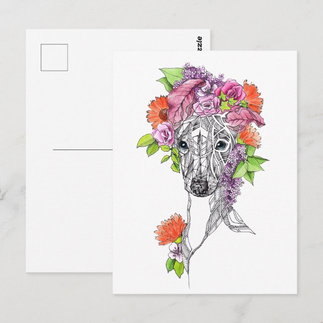 Italian Greyhound Whippet dog portrait flowers art Postcard (Front/Back)