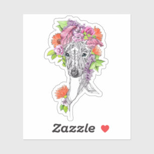 Italian greyhound whippet dog portrait flowers art sticker
