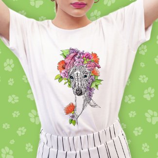 Italian greyhound whippet dog portrait flowers art