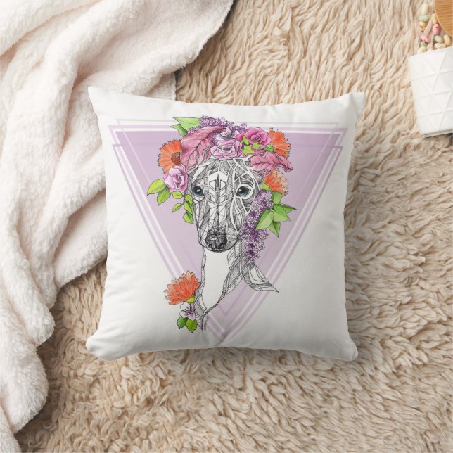 Italian greyhound whippet dog portrait flowers art throw pillow (Blanket)