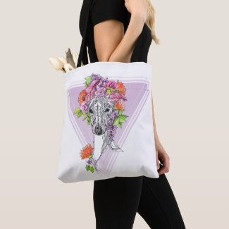 Italian greyhound whippet dog portrait flowers art