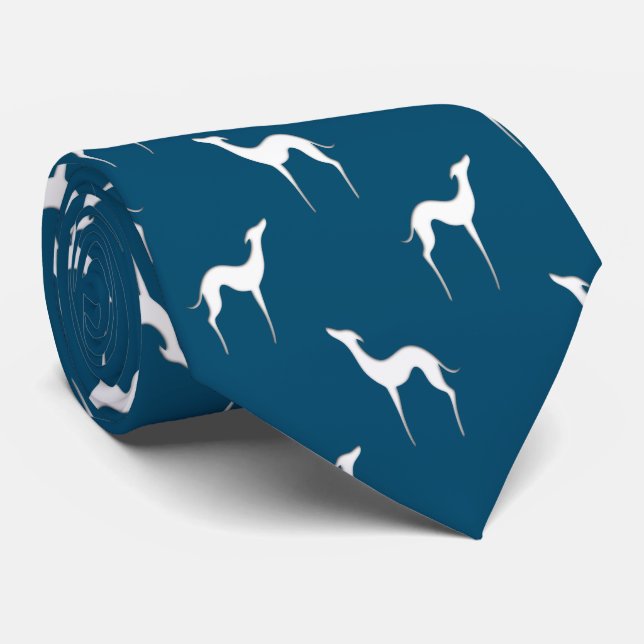 Italian Greyhound Whippet Silhouette Pattern Blue Neck Tie (Rolled)
