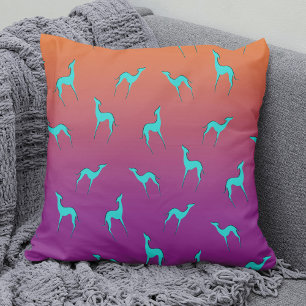 Italian Greyhound Whippet silhouette pattern Ombre Throw Pillow
