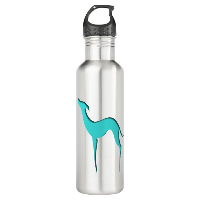 Italian greyhound Whippet turquoise silhouette Stainless Steel Water Bottle (Front)