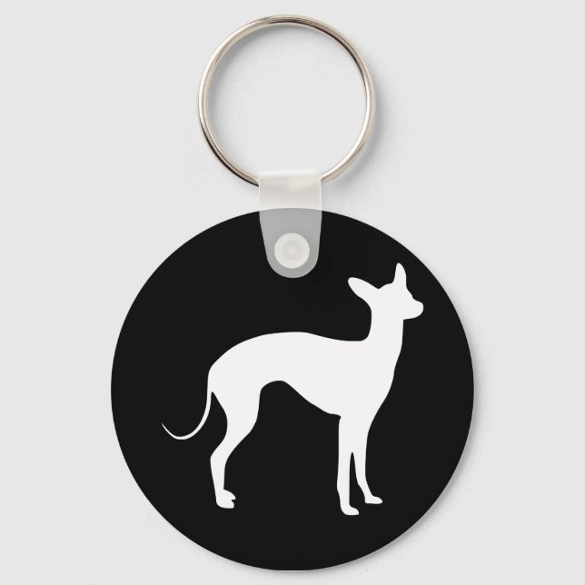 Italian Greyhound White on Black Keychain (Front)
