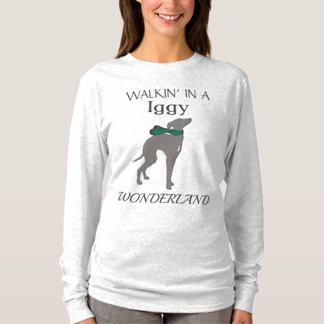 Italian Greyhound Winter Long Sleeve Shirt, Iggy T-Shirt (Front)