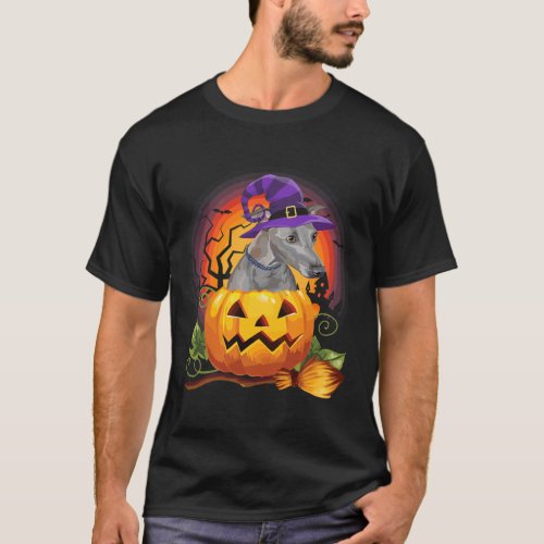 Italian Greyhound Witch Pumpkin Halloween_ Dog Lov T_Shirt