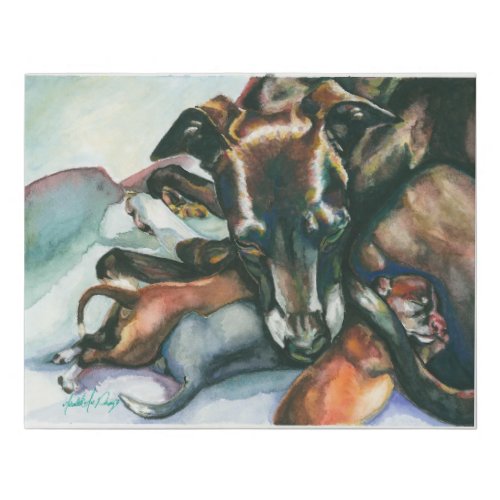 Italian Greyhound with Newborn Puppies Faux Canvas Print