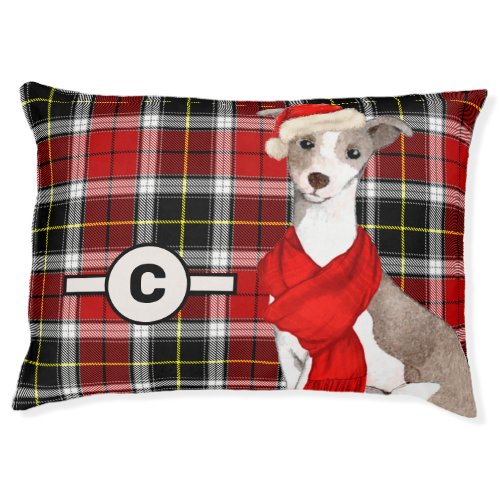Italian Greyhound with Plaid with Dogs Monogram Pet Bed