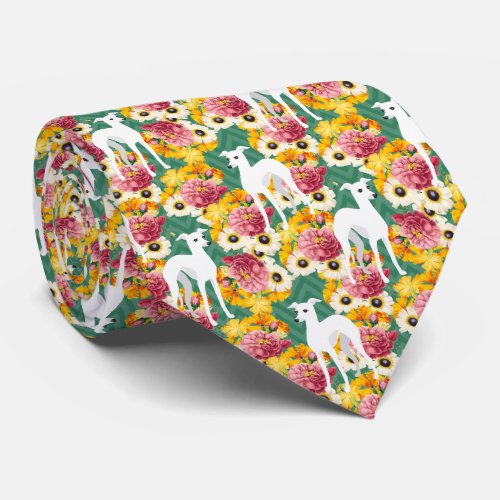 Italian Greyhounds and Flowers Neck Tie