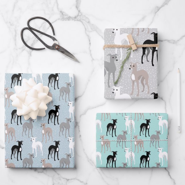 Italian Greyhounds Cute Pattern Wrapping Paper Sheets (Front)