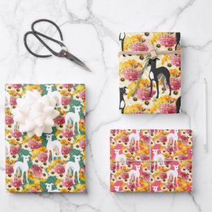 Italian Greyhounds Floral Pattern Wrapping Paper Sheets