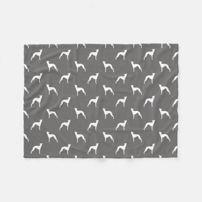 Italian Greyhounds | Iggy Dog Silhouettes Pattern Fleece Blanket (Front (Horizontal))
