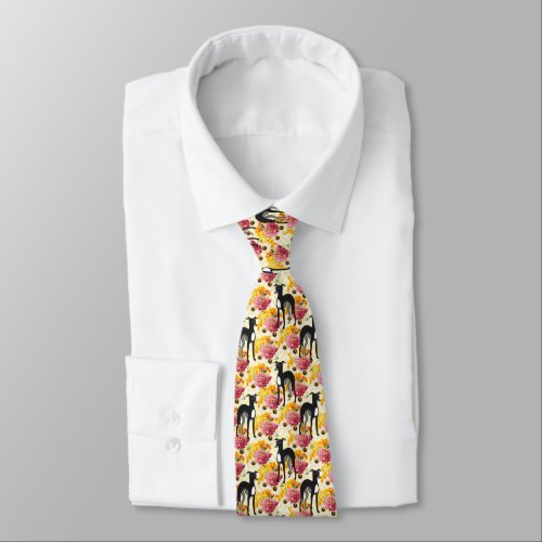Italian Greyhounds or Whippets and Flowers Neck Tie