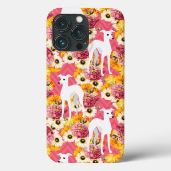Italian Greyhounds Or Whippets With Flowers Case-m Iphone 13 Pro Case by DoodleDeDoo at Zazzle