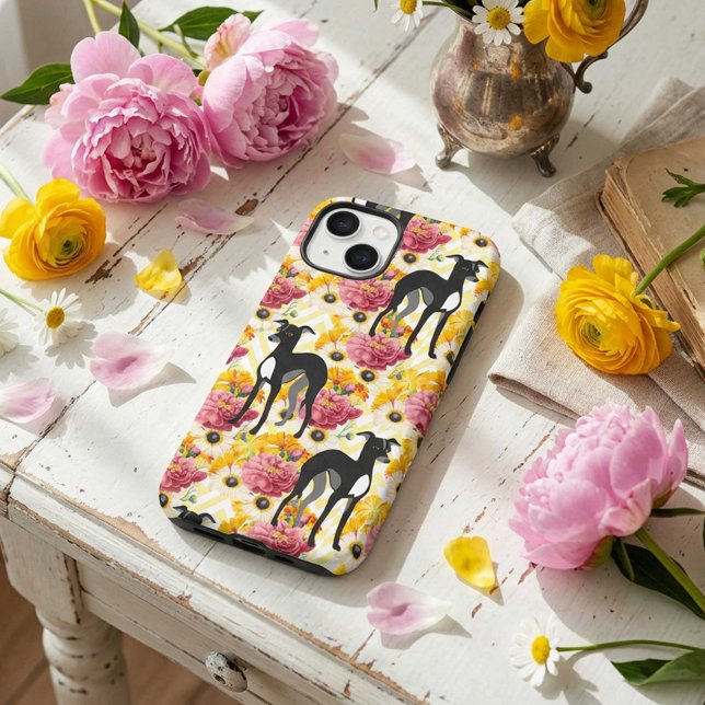 Italian Greyhounds or Whippets with Flowers Case-Mate iPhone Case (Product Mockup may not show your specific iPhone model.)