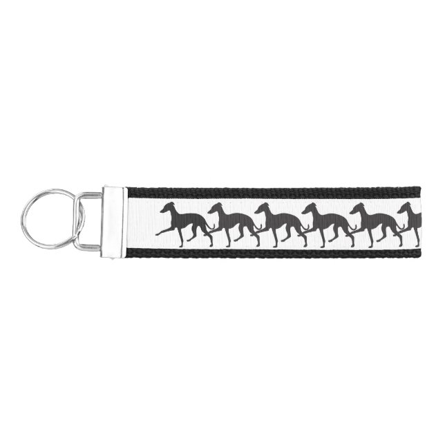 Italian Greyhounds Trotting Silhouettes Wrist Keychain (Keys on Left)