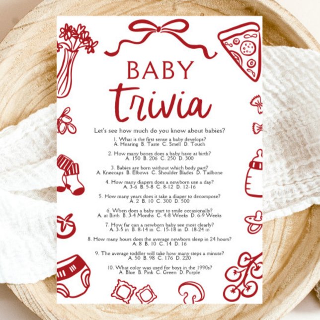 Italian Hand Drawn Baby Shower Baby Trivia Game Invitation (Italian Hand Drawn Baby Shower Baby Trivia Game)