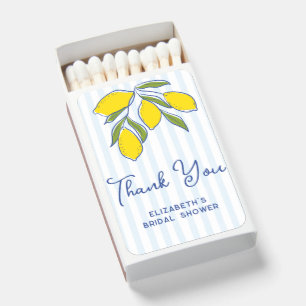 Italian Hand Drawn Lemons Blue Stripes Party Favor Matchboxes