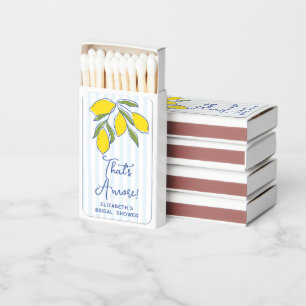 Italian Hand Drawn Lemons Blue Stripes Party Favor Matchboxes