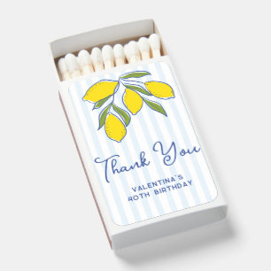 Italian Hand Drawn Lemons Blue Stripes Party Favor Matchboxes