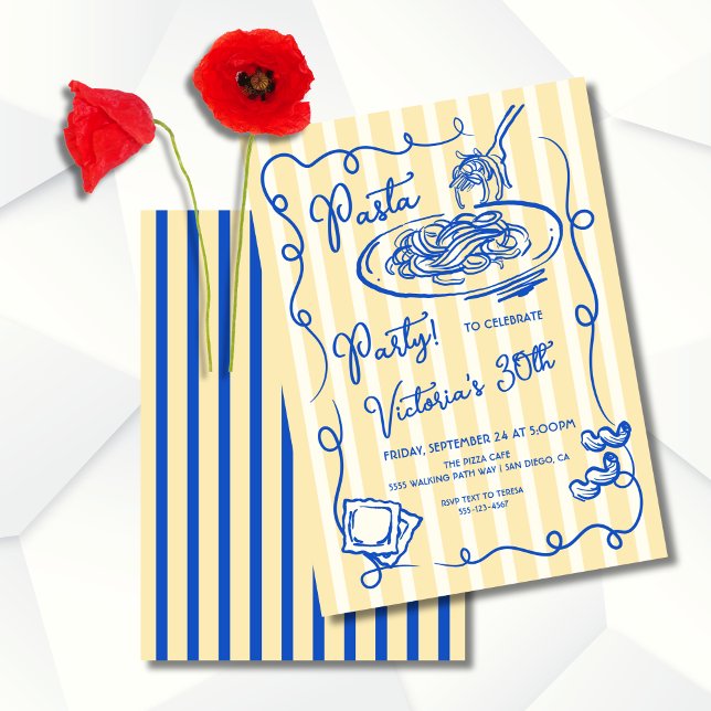 Italian Hand drawn Pasta Party Birthday Invitation (Creator Uploaded)