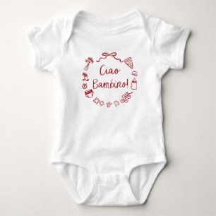 Italian Hand Drawn Pizza Ciao Bambino Baby Shower Bodysuit