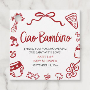 Italian Hand Drawn Pizza Ciao Bambino Baby Shower Favor Tags