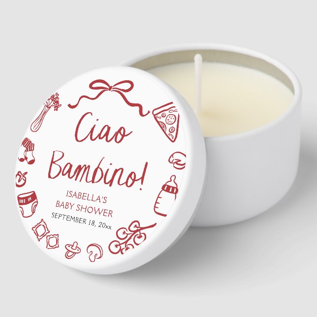 Italian Hand Drawn Pizza Ciao Bambino Baby Shower Mini Candle Favors (Corner)