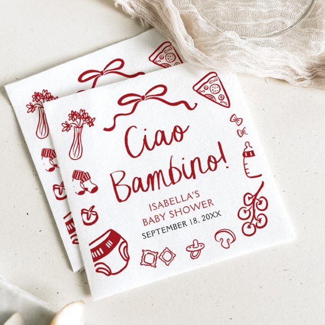 Italian Hand Drawn Pizza Ciao Bambino Baby Shower Napkins (Italian Hand Drawn Pizza Ciao Bambino Baby Shower Napkins)