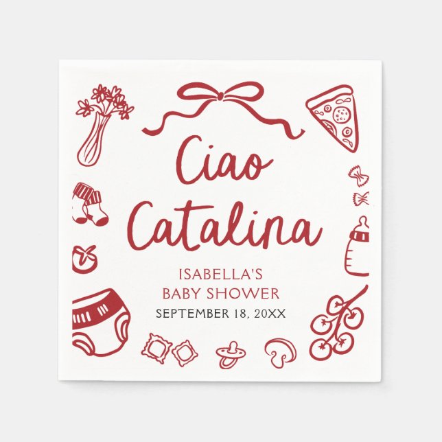 Italian Hand Drawn Pizza Ciao Catalina Baby Shower Napkins (Front)