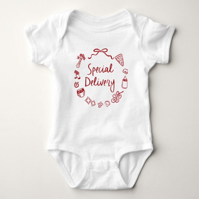 Italian Hand Drawn Special Delivery Baby Shower Bodysuit (Front)