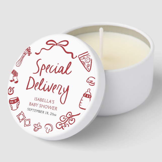 Italian Hand Drawn Special Delivery Baby Shower Mini Candle Favors (Corner)