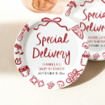 Italian Hand Drawn Special Delivery Baby Shower Paper Plates<br><div class="desc">🍕📦 Add a fun Italian twist to your celebration with our Italian Hand Drawn Special Delivery Baby Shower Paper Plates! Featuring whimsical hand-sketched pizzas, pasta bowls, olive branches, and playful market doodles in a rustic red-and-white palette, these plates are the perfect detail for a Special Delivery baby shower. ❤️ Durable,...</div>
