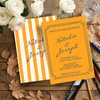 Italian Hand Written Painted Pinstripes Wedding Invitation