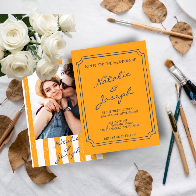 Italian Hand Written Painted Pinstripes Wedding Invitation (Creator Uploaded)