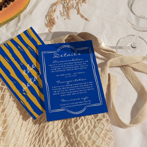 Italian Hand Written Pinstripes Wedding Details Enclosure Card