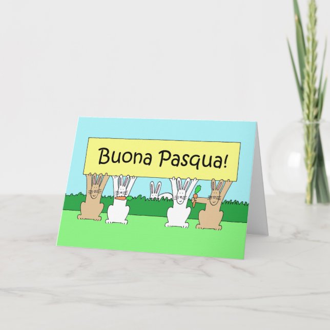 Italian Happy Easter Buona Pasqua Bunnies Holiday Card (Front)