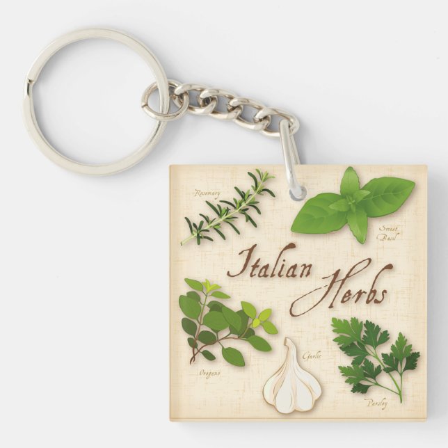 Italian Herbs, Basil, Oregano, Parsley, Garlic Keychain (Front)