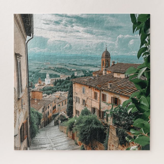 Italian Hilltop Village over Rolling Hills Jigsaw Puzzle (Vertical)
