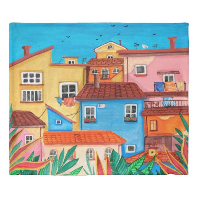 Italian houses. Gouache hand drawn Duvet Cover (Front)