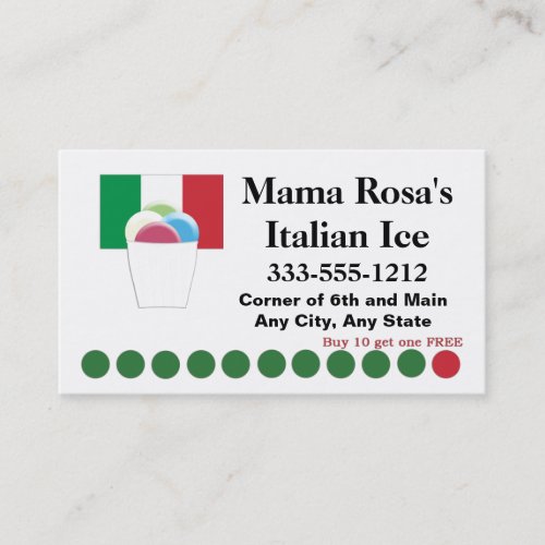 Italian Ice Vendor or Shop Punch Card