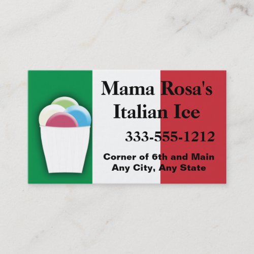 Italian Ice Vendor or Shop with Flag colors Business Card