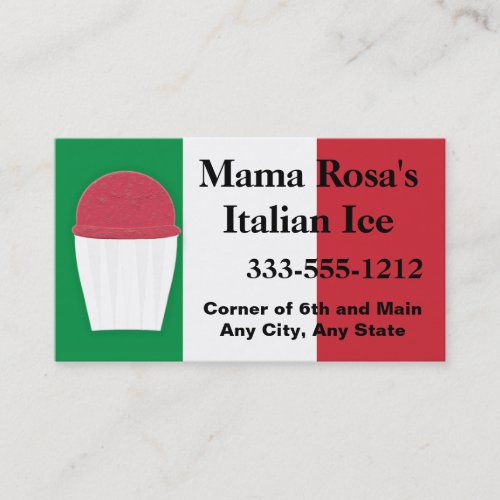 Italian Ice Vendor or Shop with Flag colors Business Card