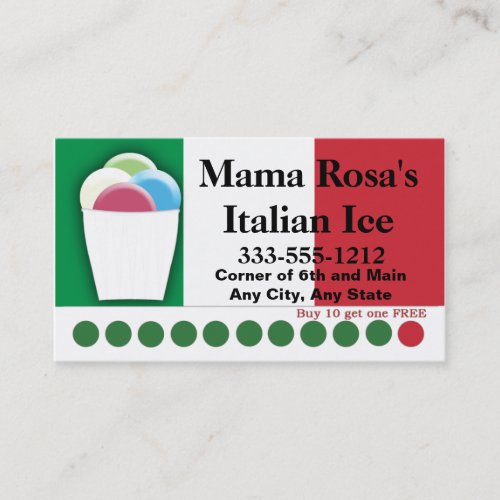 Italian Ice Vendor or Shop with Flag colors Loyalty Card