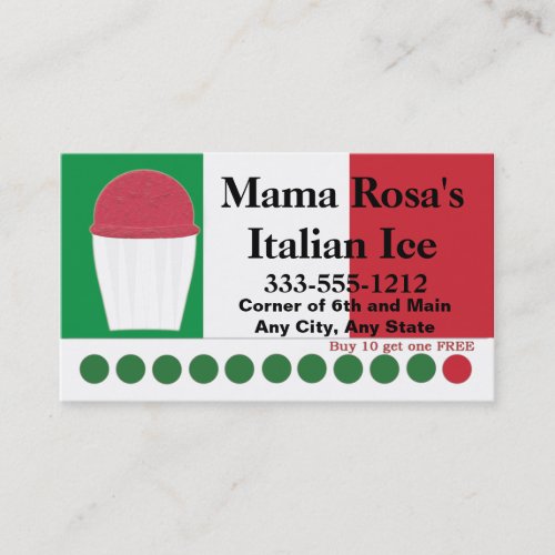 Italian Ice Vendor or Shop with Flag colors Loyalty Card