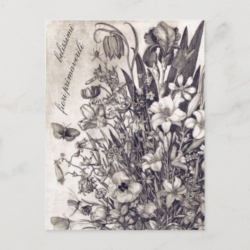 ITALIAN ILLUSTRATED FLORAL BOUQUET POSTCARD