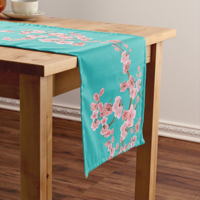 Italian-Inspired Cherry Blossom Green  Long Table Runner (In Situ)