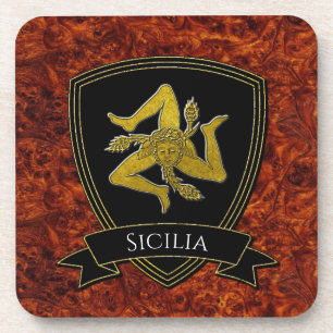 Italian Inspired Trinacria and Shield Beverage Coaster